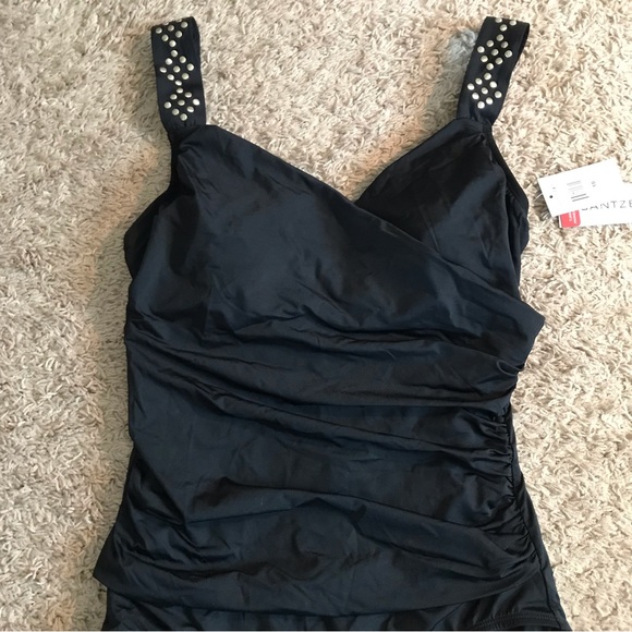 NEW Jantzen Women's Draped Solids Surplice 1-pc Swimsuit Black Size 10 M Modest - Picture 4 of 16